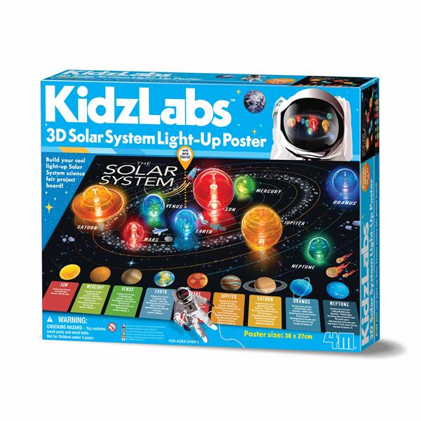 8503461 4M 00-03461 Aktivitetspakke, 3D Solar System LightUp Light-Up Poster, Kidz Labs 4M