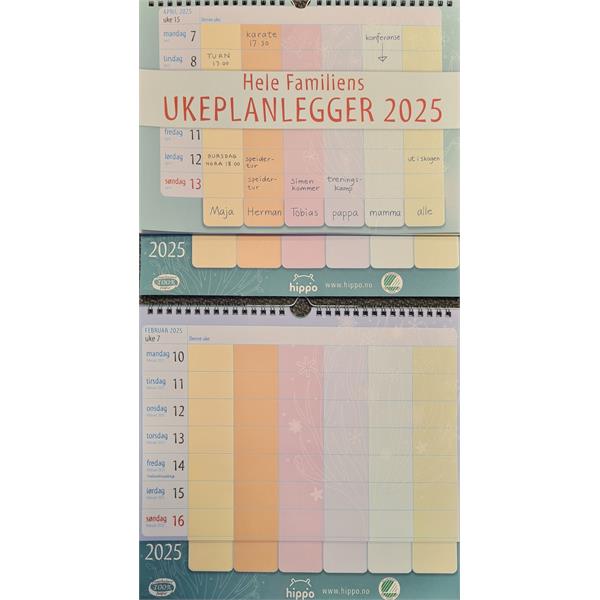 931424 Hippo 9314 Kalender, Ukeplanlegger 2025 Miljømerket, Hippo, Resirkulert papir!