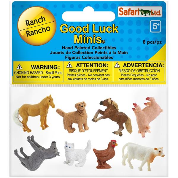 SAF100107  S100107 Good Luck Minis, Fun pack, Ranch, 2,5 cm 8 små figurer i pose, myk plast SAFARI