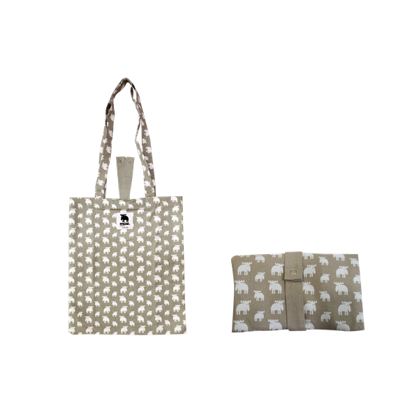 FF241180 MOZ 241180 Veske, sammenleggbar, canvas, beige m/små elger, Moz