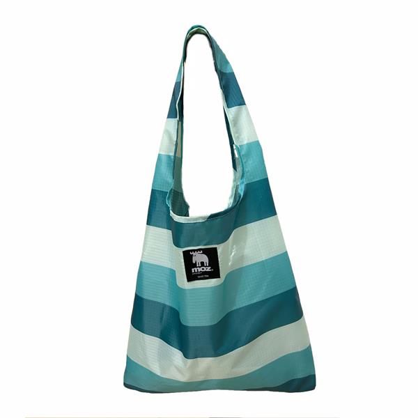 FF256027  256027 Handlenett turkise striper, rPet Polyester, Sammenleggbar, Moz