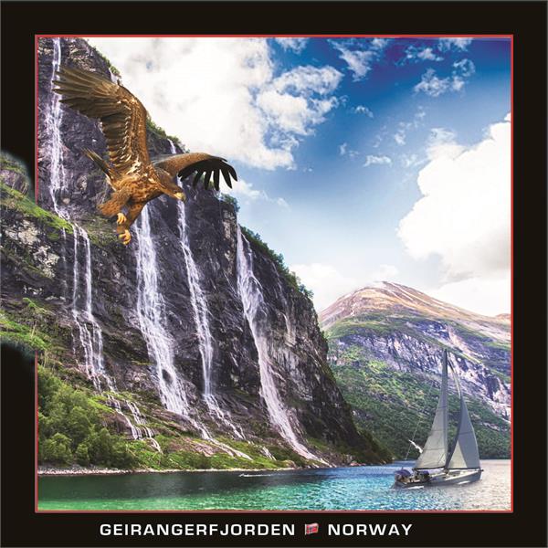 WK00785  00785 Postkort, 3D, kvadratiske, Geirangerfj Geirangerfjorden, Worth Keeping
